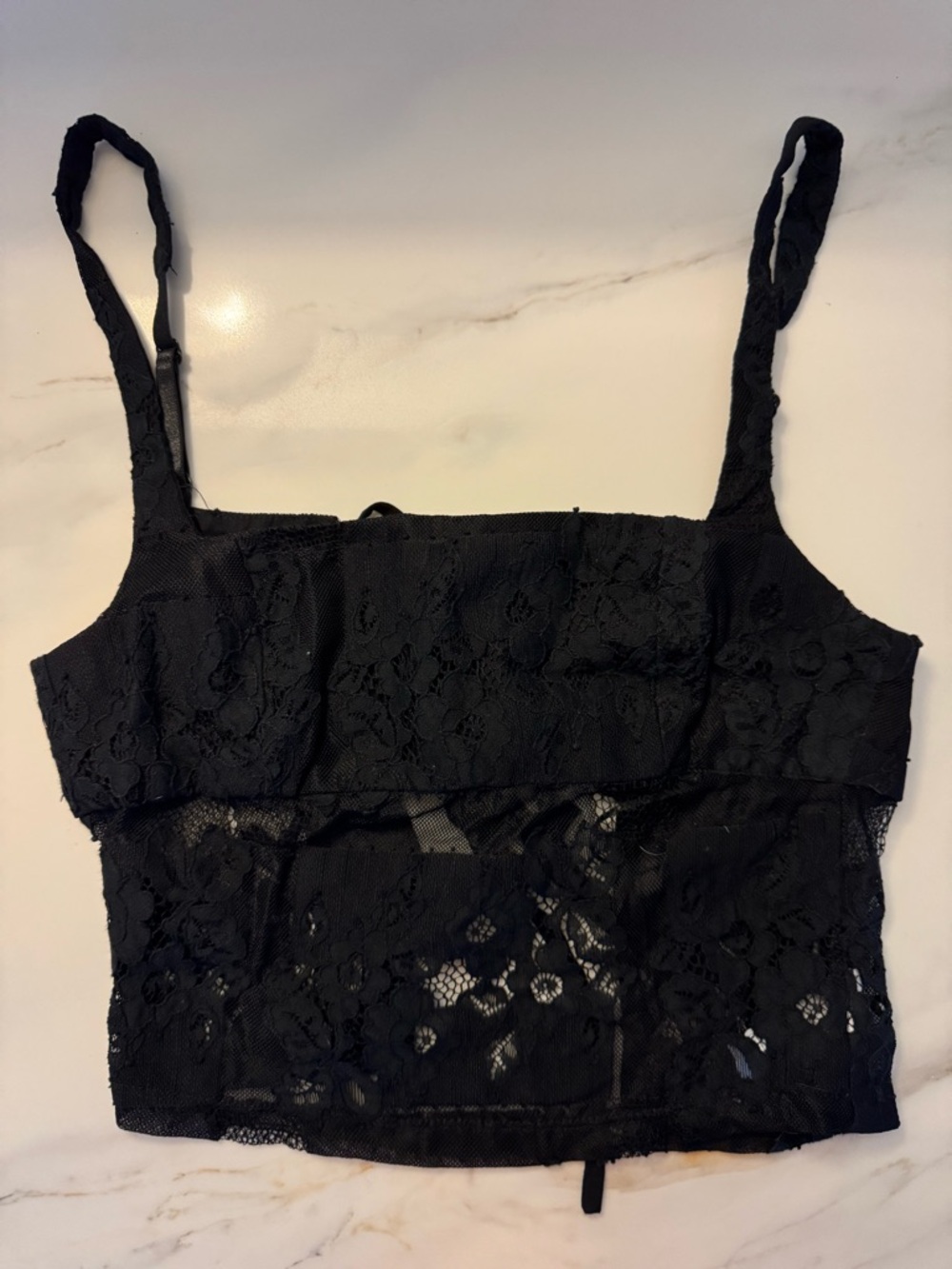 Edikted Black Lace Cropped Tank Top